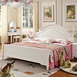 韩式田园床 公主床白色实木双人床欧式床1.8米高箱床储物婚床家具