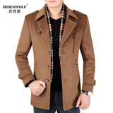 商务男羊毛大衣2015新款外套中年男士休闲风衣中长款翻领加厚外套