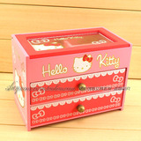 日韩版木质双抽首饰盒 粉色KT猫化妆盒 首饰盒女孩生日礼品卡通盒