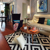 热销个性简约简欧地毯卧室茶几客厅玄关黑白方块格子创意地毯定制
