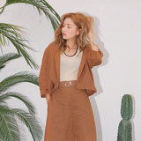 FeiFei韩国代购styl,夏季新款亚麻茧型灯笼袖休闲薄西装外套女6.3