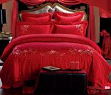 恒源祥提花绣花六件套 婚庆大红床罩式套件 大红结婚床上用品欧式