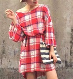 夏季新款韩版chic慵懒风系带宽松复古格子大码简约连衣裙送腰带