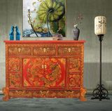 新中式藏式古典家具彩绘红龙凤餐边柜酒柜  大堂前台柜玄关柜