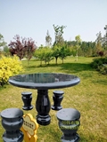 石桌石凳中国黑山西黑圆桌圆凳青石桌石饭桌茶桌石凳庭院户外草地