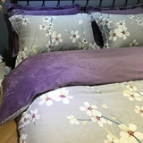 纯棉磨毛水晶绒四件套加厚保暖碎花紫色被套灰色床单冬季床上用品