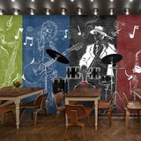 复古怀旧酒吧壁纸音乐主题餐厅古典乐器涂鸦个性3d壁画咖啡店墙纸