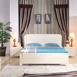 南康家具橡木床1.8白色双人床雕花地中海中式全实木床1.5高箱气压