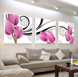 客厅装饰画 三联画无框画现代简约挂画沙发背景墙画壁画 郁金香