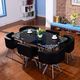 简约新款金属现代钢化玻璃桌一桌六椅咖啡餐桌椅组合接待会客休闲