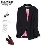 Uslonsrd品牌高端女装小西装外套2016秋装新款无领九分袖黑色西服