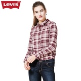 Levi's李维斯秋冬女士纯棉翻领尖领长袖红白格子衬衫19392-0015