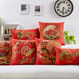 龙凤 现代新中式红色婚庆抱枕结婚礼物 棉麻沙发靠垫套床头靠枕