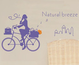 包邮墙贴单车女孩人物壁贴装饰画个性自行车不干胶防水贴纸家居
