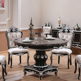欧式圆桌大理石桌子 实木六人桌 成套餐桌客厅饭桌新古典整套家具