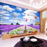 3D热气球薰衣草客厅沙发电视背景墙墙纸壁纸简约无缝壁画定制