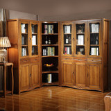 现代中式胡桃木书柜实木自由组合二三门书柜书架储物柜带玻璃门
