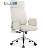 临赫白色真皮大班椅办公椅转椅现代老板椅经理椅家用人体工学椅子
