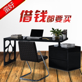现代烤漆电脑桌 简约黑色钢化玻璃书桌柜转角办公桌 烤漆写字台