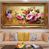 欧式客厅装饰画现代纯手工油画牡丹花高档浮雕画框定制纯手绘挂画