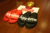 包邮 Supreme 14ss 大Logo Slippers 红黑 夏季 居家 沙滩拖鞋