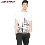 JackJones杰克琼斯夏季新款男装印花纯棉修身短袖T恤E|216201046