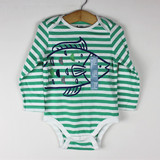 【养猫的鱼】Gap专柜正品绿条纹小鱼图案婴儿连体哈衣221810