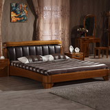 实木床榆木床1.8米全实木双人床现代中式真皮床厚重款卧室床家具