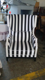新款布艺沙发黑白条纹老虎椅会所高背椅单人沙发欧式沙发个性复古