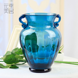 元素清新简约透明蓝色玻璃花瓶美式乡村插花瓶水培植物瓶人气单品