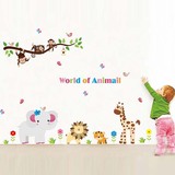 大象动物卡通树可移除自粘墙贴纸儿童房幼儿园客厅卧室背景装饰贴