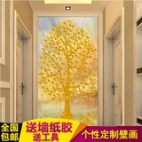 中式过道竖版壁画欧式玄关背景墙纸3D壁纸无纺布客厅发财摇钱树