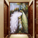 体3d壁画过道玄关走廊餐厅壁纸中国风孔雀开屏无缝无纺布中式立