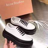 美国代购 Acne Studios Saddy黑色袋鼠皮系带白漆皮厚底松糕鞋女