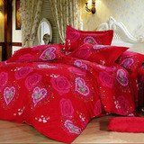 冬季床上用品梅红图案四件套被套床单枕套按客户床的尺寸定做包邮