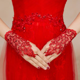 婚纱手套短款蕾丝短款露指花边冬季大红色新娘结婚礼服手套配饰品