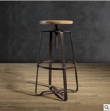美式铁艺复古实木吧台椅子防锈客厅餐椅仿古做旧旋转酒吧椅