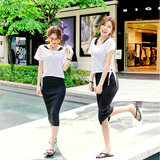 2016韩版显瘦夏季女装背心裙宽松短袖罩衫莫代尔两件套连衣裙套装