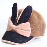 冬季女保暖加厚兔毛帽兔耳朵棒球帽针织鸭舌帽毛线帽休闲帽子猫耳