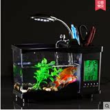 USB小鱼缸桌面水族箱创意玻璃小型生态鱼缸家用办公室迷你鱼缸
