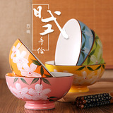 日式陶瓷餐具套装碗和风米饭碗日式樱花碗手绘陶瓷碗五色碗五彩碗