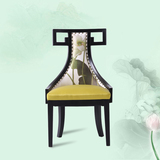 新中式休闲椅古典时尚印花韩式布艺实木餐椅售楼会所洽谈形象椅
