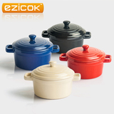 ezicok 可爱小清新甜点迷你烘焙陶瓷碗 带盖汤碗布丁碗家用小烤罐