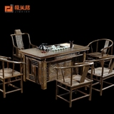 汉宫台 红木鸡翅木喝茶桌椅组合办公桌实木仿古迎宾功夫茶桌茶台