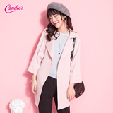 Candie's2016秋季新款 甜美粉色九分袖中长款外套风衣女 30063211
