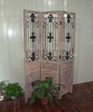 欧式美式法式复古做旧实木镂空服装店铁艺样板房客厅装饰屏风隔断