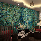 绿色植物3D森林丛林麋鹿动物无缝壁画网吧餐厅酒吧主题房墙纸壁纸
