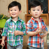 婴儿童装新款春秋装0-1岁2岁3岁男宝宝纯棉长袖衬衣格子可爱衬衫