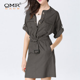 QMR2016夏季女装气质OL职业工装纯色收腰大码五分袖连衣裙一步裙