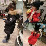 韩版冬装女童中小童宝宝加厚保暖长款棉衣连帽羽绒棉服毛领外套